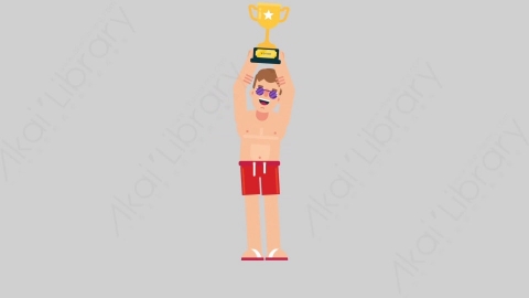 AE模板-VACATION 75 Trophy假期休假度假男性举起奖杯扁平人物日常角色