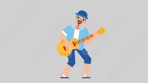 AE模板-VACATION-2 20 Playing Guitar假期休假度假男性弹吉他扁平人物日常角色