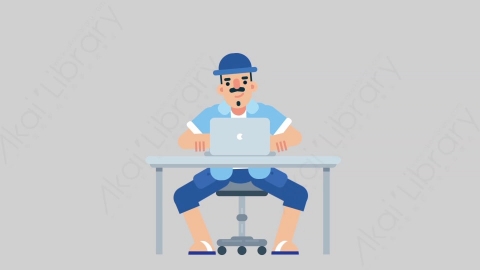 AE模板-VACATION-2 30 Typing on PC假期休假度假男性在电脑上打字扁平人物日常角色