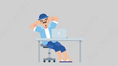 AE模板-VACATION-2 31 Typing on PC 2假期休假度假男性在电脑上打字扁平人物日常角色
