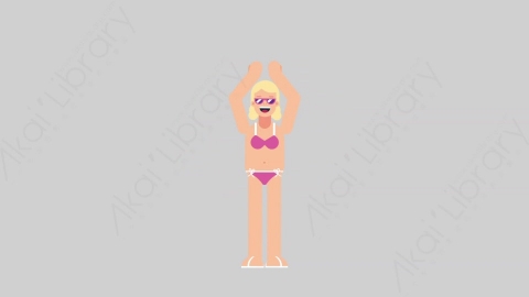 AE模板-WOMAN BEACH 03 Applause 2女性假期休假沙滩度假掌声欢呼扁平人物日常角色