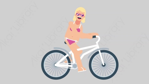 AE模板-WOMAN BEACH 04 Bicycle女性假期休假沙滩度假骑自行车扁平人物日常角色