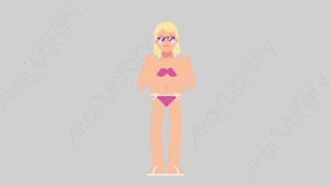 AE模板-WOMAN BEACH 08 Crying女性假期休假沙滩度假悲伤哭泣扁平人物日常角色