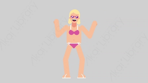AE模板-WOMAN BEACH 09 Dance 1女性假期休假沙滩度假跳舞舞蹈扁平人物日常角色