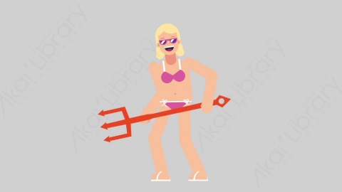 AE模板-WOMAN BEACH 13 Evil女性假期休假沙滩度假恶魔扁平人物日常角色