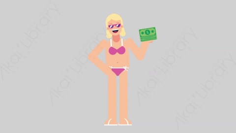 AE模板-WOMAN BEACH 16 Gain Money女性假期休假沙滩度假赚钱扁平人物日常角色
