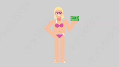 AE模板-WOMAN BEACH 17 Losing Money女性假期休假沙滩度假赔钱亏损扁平人物日常角色