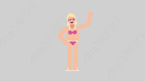 AE模板-WOMAN BEACH 24 Hello女性假期休假沙滩度假打招呼扁平人物日常角色