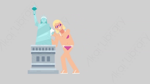 AE模板-WOMAN BEACH 42 Pushing女性假期休假沙滩度假推走物品扁平人物日常角色
