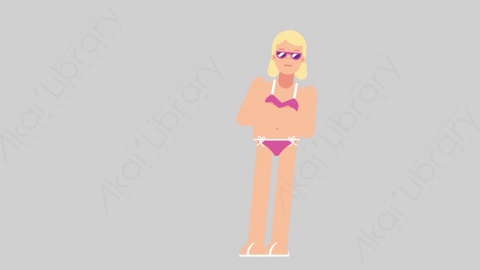 AE模板-WOMAN BEACH 43 Pushed女性假期休假沙滩度假被推走扁平人物日常角色