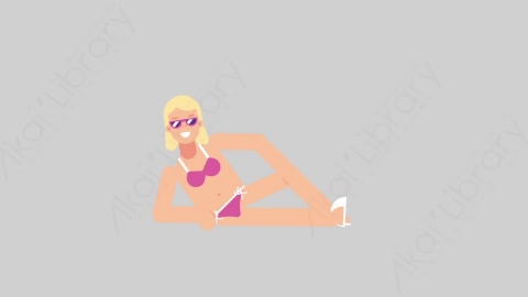 AE模板-WOMAN BEACH 45 Relax女性假期休假沙滩度假放松扁平人物日常角色
