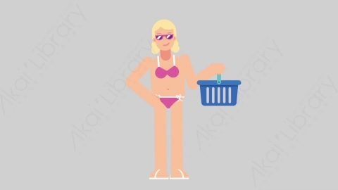 AE模板-WOMAN BEACH 54 Shopping女性假期休假沙滩度假购物扁平人物日常角色