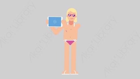 AE模板-WOMAN BEACH 56 Showing Tablet女性假期休假沙滩度假展示平板电脑扁平人物日常角色