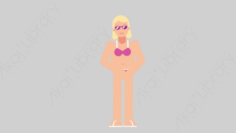 AE模板-WOMAN BEACH 62 Standing 3女性假期休假沙滩度假站立扁平人物日常角色