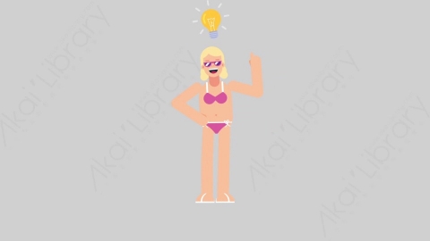 AE模板-WOMAN BEACH 70 Thinking 1女性假期休假沙滩度假思考考虑扁平人物日常角色