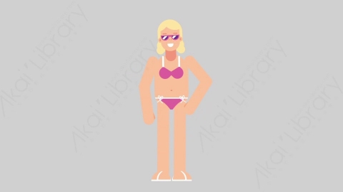 AE模板-WOMAN BEACH 72 Tie女性假期休假沙滩度假整理领带扁平人物日常角色