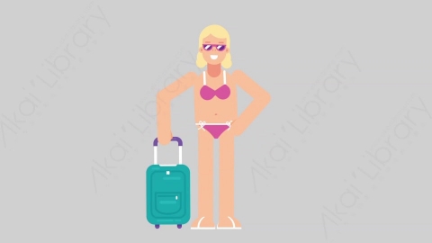 AE模板-WOMAN BEACH 74 Traveling女性假期休假沙滩度假旅游旅行扁平人物日常角色