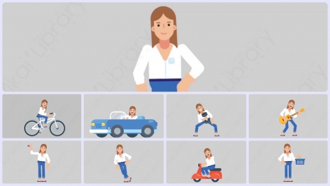 AE模板-WOMAN CASUAL SMART 聪明休闲干练女性扁平人物日常角色