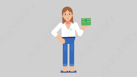 AE模板-WOMAN CASUAL SMART 17 Losing Money聪明休闲干练女性赔钱亏损扁平人物日常角色