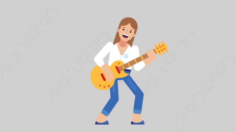AE模板-WOMAN CASUAL SMART 20 Playing Guitar聪明休闲干练女性弹吉他扁平人物日常角色