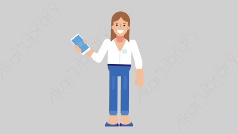 AE模板-WOMAN CASUAL SMART 55 Showing Phone聪明休闲干练女性展示手机扁平人物日常角色