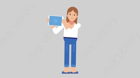 AE模板-WOMAN CASUAL SMART 56 Showing Tablet聪明休闲干练女性展示平板电脑扁平人物日常角色