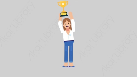AE模板-WOMAN CASUAL SMART 75 Trophy聪明休闲干练女性举起奖杯扁平人物日常角色