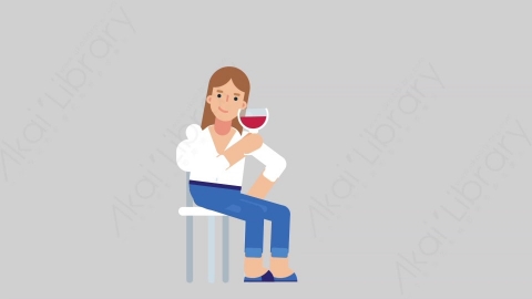 AE模板-WOMAN CASUAL SMART 80 Wine Toast聪明休闲干练女性喝红酒扁平人物日常角色