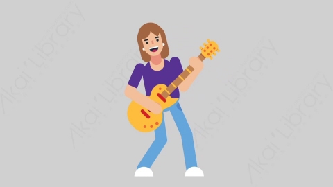 AE模板-WOMAN NORMIE 20 Playing Guitar懒散休闲女性弹吉他扁平人物日常角色