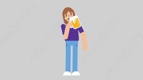 AE模板-WOMAN NORMIE 27 Cheering with Glass懒散休闲女性喝啤酒扁平人物日常角色