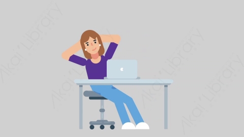 AE模板-WOMAN NORMIE 31 Typing on PC 2懒散休闲女性在电脑上打字扁平人物日常角色