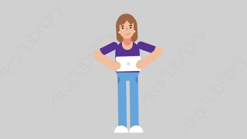 AE模板-WOMAN NORMIE 64 Standing w Tablet懒散休闲女性手持平板电脑扁平人物日常角色
