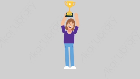 AE模板-WOMAN NORMIE 75 Trophy懒散休闲女性举起奖杯扁平人物日常角色