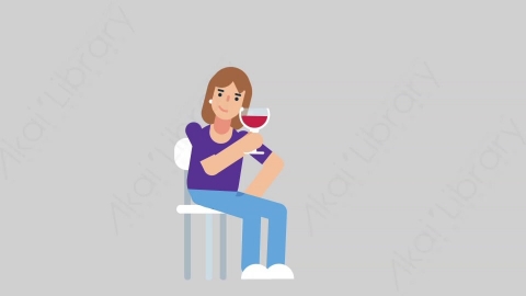 AE模板-WOMAN NORMIE 80 Wine Toast懒散休闲女性喝红酒扁平人物日常角色
