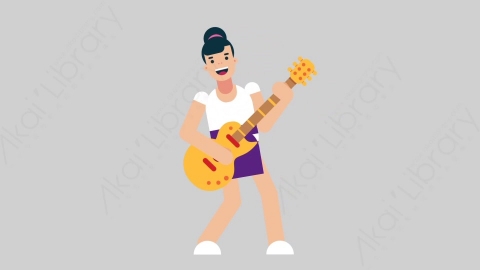 AE模板-WOMAN NORMIE-2 20 Playing Guitar懒散休闲女性弹吉他扁平人物日常角色