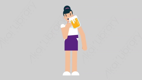 AE模板-WOMAN NORMIE-2 27 Cheering with Glass懒散休闲女性喝啤酒扁平人物日常角色