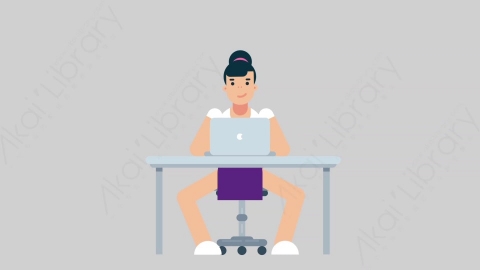 AE模板-WOMAN NORMIE-2 30 Typing on PC懒散休闲女性在电脑上打字扁平人物日常角色