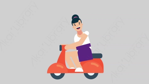 AE模板-WOMAN NORMIE-2 52 Scooter懒散休闲女性骑摩托车扁平人物日常角色