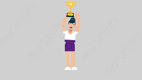 AE模板-WOMAN NORMIE-2 75 Trophy懒散休闲女性举起奖杯扁平人物日常角色