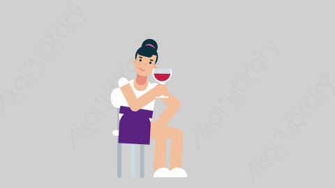 AE模板-WOMAN NORMIE-2 80 Wine Toast懒散休闲女性喝红酒扁平人物日常角色