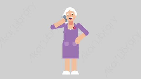 AE模板-WOMAN OLD 05 Call妇女老人打电话扁平人物日常角色