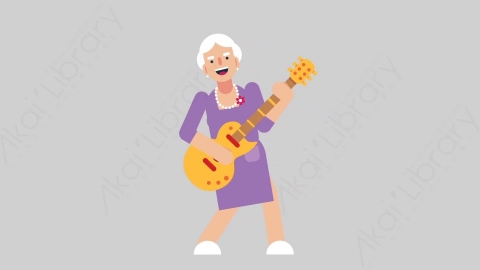 AE模板-WOMAN OLD 20 Playing Guitar妇女老人弹吉他扁平人物日常角色
