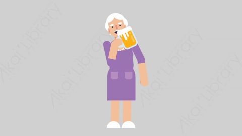 AE模板-WOMAN OLD 27 Cheering with Glass妇女老人喝啤酒扁平人物日常角色