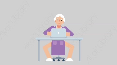 AE模板-WOMAN OLD 30 Typing on PC妇女老人在电脑上打字扁平人物日常角色