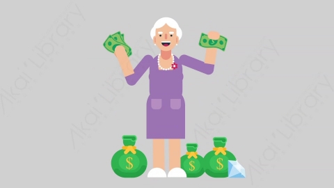 AE模板-WOMAN OLD 34 Money妇女老人财产财富钱扁平人物日常角色