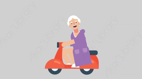 AE模板-WOMAN OLD 52 Scooter妇女老人骑摩托车扁平人物日常角色