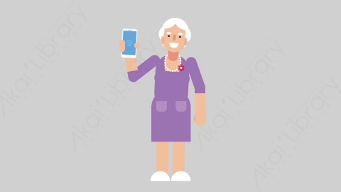 AE模板-WOMAN OLD 55 Showing Phone妇女老人展示手机扁平人物日常角色
