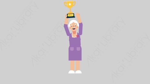 AE模板-WOMAN OLD 75 Trophy妇女老人举起奖杯扁平人物日常角色