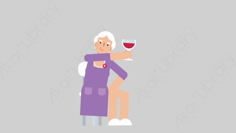 AE模板-WOMAN OLD 80 Wine Toast妇女老人喝红酒扁平人物日常角色
