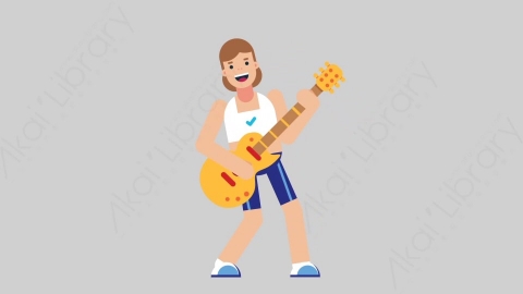 AE模板-WOMAN FITNESS 20 Playing Guitar女性健身教练体育运动员弹吉他扁平人物职业角色